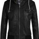 wantdo Women's Lightweight Leather Jacket Casual Motorcycle PU Biker Coat with Removable Hood, Size M