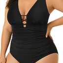 Yonique Women Plus Size One Piece Swimsuit Tummy Control Bathing Suits Lace up Plunge Swimwear Black XXL