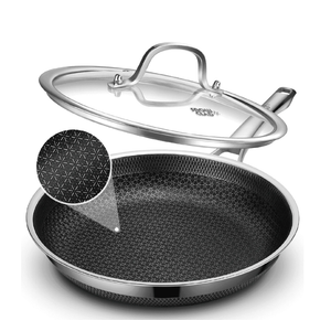 Non Stick Frying Pans With Lid, 12 inch Nonstick Hybrid Stainless Steel Skillets, Dishwasher Induction Oven Broiler Safe, Non Toxic Chef's Pan