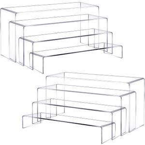 Suzile 8 Pcs Large Acrylic Display Riser Set 4 Sizes 12" Clear Rectangular Acrylic Display Shelf 4 mm Tiered Display Stands for Decor Cupcake Dessert Figures Perfume Candy Jewelry Shoe Showcase