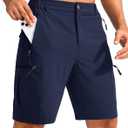 Pudolla Men's Hiking Cargo Shorts 9" Lightweight Outdoor Work Shorts for Men Travel Golf Camping Casual with 5 Zipper Pockets(Navy X-Large)