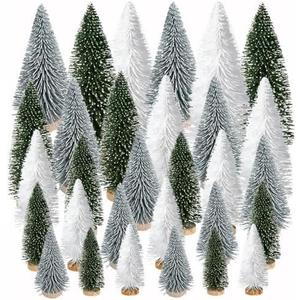 Yahpetes Artificial Mini Christmas Trees, 22Pcs Sisal Snow Pines in 5 Sizes, Crafting Displaying Decoration, Tabletop Xmas Tree for Home, Party (Silver/White/Green)