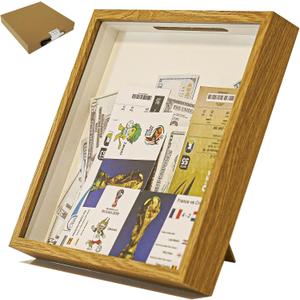 12 Inch Travel Adventure Challenge Archive Shadow Box Picture Frame with Slot, $10000 Goal Savings Challenge, Display Case Framefor Tickets, Flower, Pictures and Use as a Piggy Bank