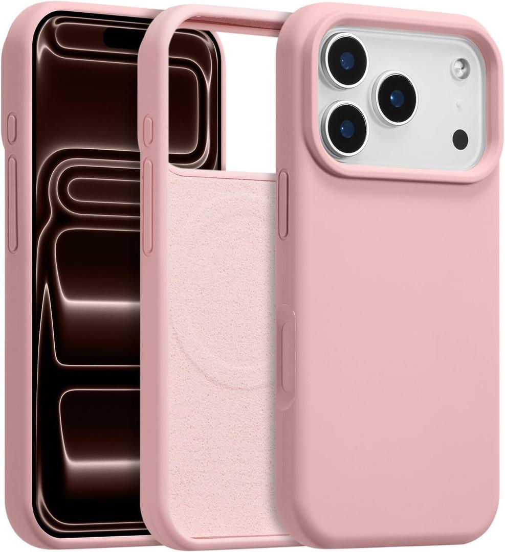 Magnetic for iPhone 17 Pro Max Case 6.9", Premium Liquid Silicone Case,[Compatible with Magsafe][Soft Anti-Scratch Microfiber Lining],Slim Thin Shockproof Phone Cover-Pink