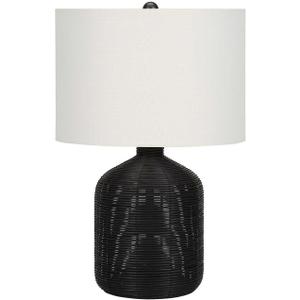 Monarch Specialties I 9734 LightingTable Lamp, Black Rattan, Ivory/Cream Shade, Modern