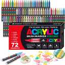 72 Colors Soft Brush Tip Acrylic Markers Set, Paint Pens for Rock, Wood, Fabric, Canvas, Glass, DIY Crafts, Waterproof Paint Markers, Vibrant Acrylic Pens for Artists and Art Projects