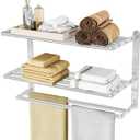 3 Tier Towel Racks for Bathroom Wall Mounted, 24 inch Bathroom Shelf with Towel Bar, Brushed Nickel Shelves for Towels, Stainless Steel Modern Silver Multi Holder