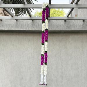 THE ART BOX 5 feet Artificial Hanging Flowers Vine Green Silk Gajra Garland for Wedding, Diwali Decoration Floral Arch Party Garden Home Decor (2 Pc) (Off White & Green)