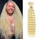 Human Braiding Hair for Boho Braids Deep Wave Bulk Boho Braids Human Hair for Boho Knotless Braid Curly Bohemian Braiding Hair 140g 2 Bundles No Weft (22 inch blonde Color)