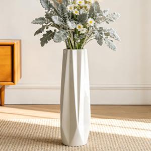 Ceramic Floor Large Vase 17.7 Inches Tall,White Modern Flower Tall Vases for Office, Home,Farmhouse,Living Room Dcor,Simple Origami Design Fall Decorative Porcelain Flower Arrangement Vase Ideal Gift