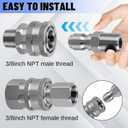 Pressure Washer Quick Connect 3/8 Inch,Stainless Steel Male and Female 3/8" NPT Thread Quick Connect Hose Fittings Adapter, 8 Pieces