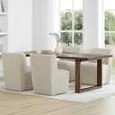 KISLOT Upholstered Dining Chairs Set of 4 with Casters, Wingback Modern Side Armless Deskchair with Rollers for Diningroom Bedroom Livingroom Reading Room, Sand Fabric