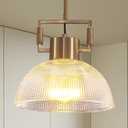 Pendant Lights Kitchen Island, 11.8" Gold Glass Pendant Lights Modern Vintage Fluted Large Dome Shade Brass Island Lights for Kitchen Dining Room Hallway Bedroom Restaurant. (Glod)