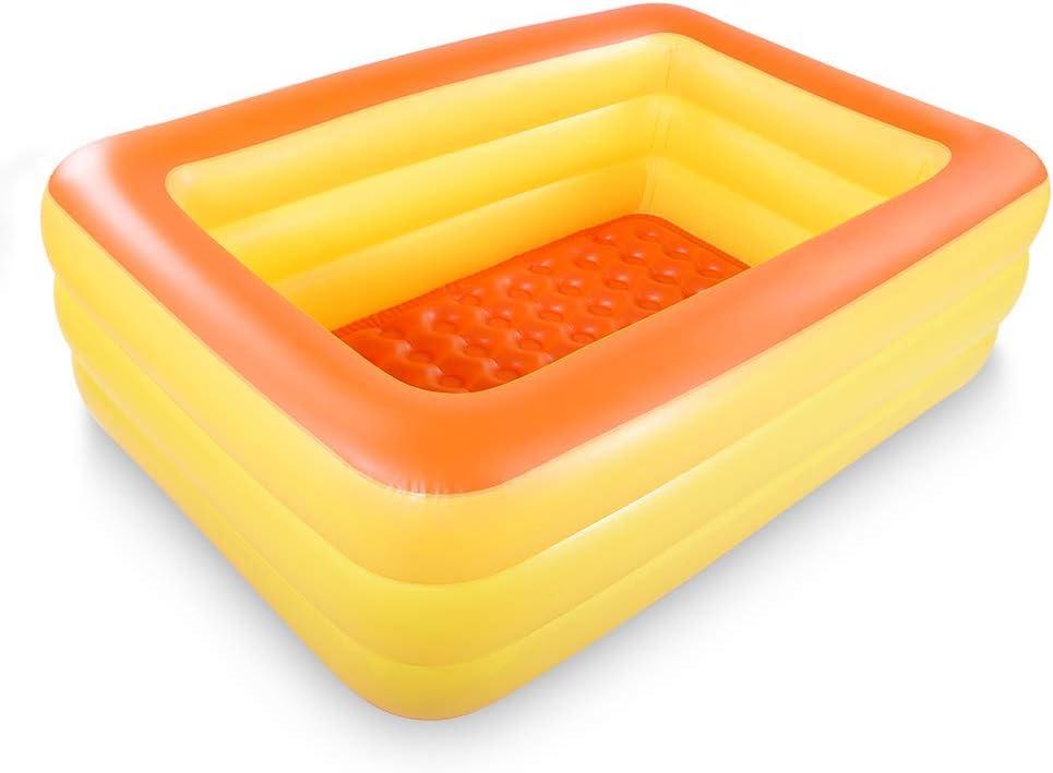 HIWENA Inflatable Family Swim Play Center Pool, 83" x 57" x 26" Giant Swimming Pool Summer Water Fun with Inflatable Soft Floor (83" Orange)