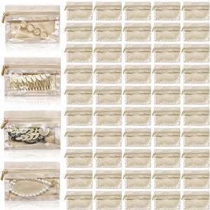 50 Pieces Travel Jewelry Bags, Clear Jewelry Pouch Bag with Zipper, Portable Velvet Earring Storage Necklace Organizer for Women Gift, Rings, Bracelets, Beige
