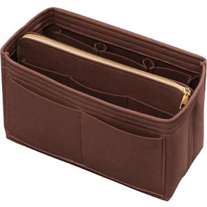 Purse Organizer Insert with Zipper Felt Bag Organizer Handbag Organizer Insert Bag in Bag Organizer with Key Chain for Tote Purse Bag Brown XLarge