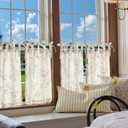 jinchan Floral Kitchen Curtains 24 Inch Linen Tier Curtains Farmhouse Cafe Half Window Drapes Over Sink Light Filtering Black on Beige for Living Room Laundry Tie Top 2 Panels