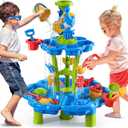 JUKUDAHU 2-Tier Sand and Water Table Toys for Kids Aged 3 4 5 6 7 8, Outdoor Activity Playset Sensory Play Table with Beach Toys Accessories Water Waterfall, Birthday Gifts for Toddlers 3-4 3-5 4-6