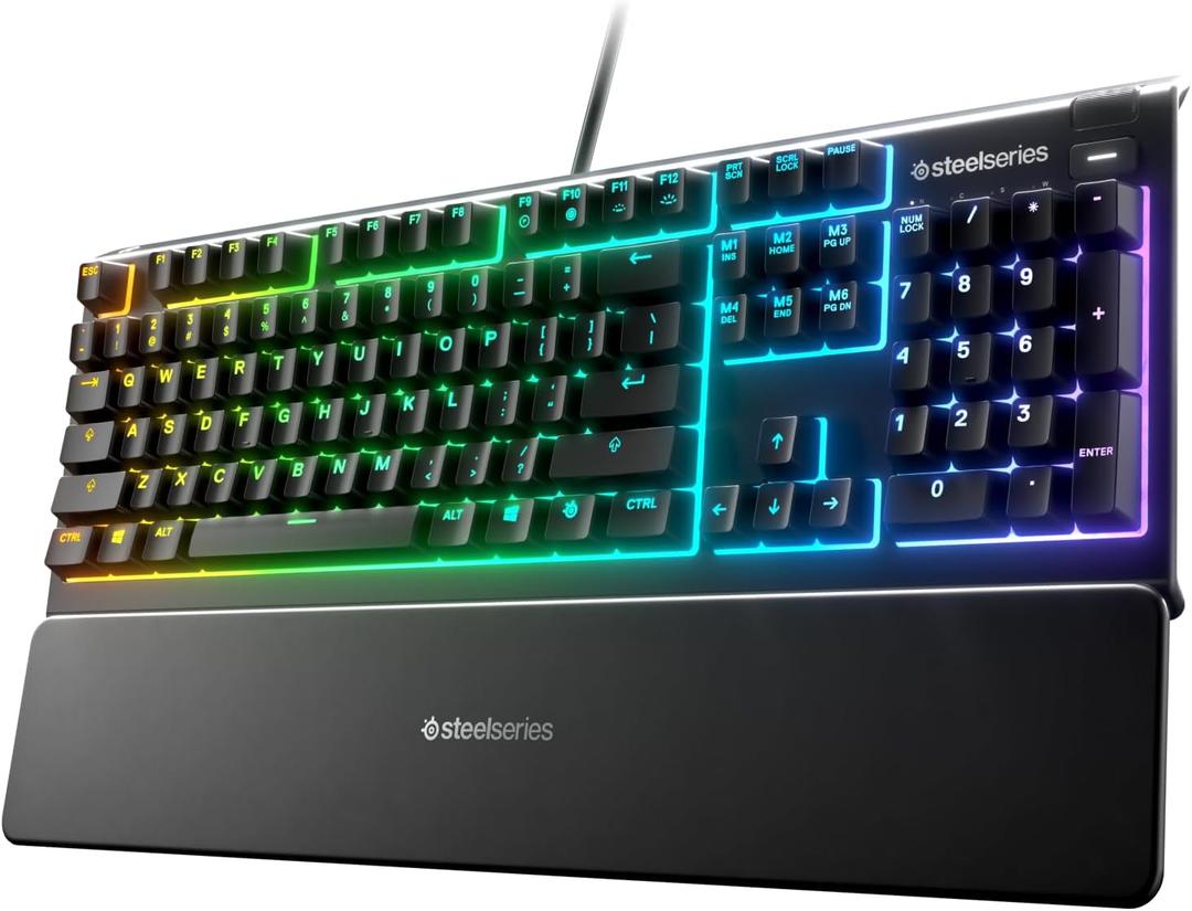 SteelSeries Apex 3 RGB Gaming Keyboard 10-Zone RGB Illumination IP32 Water Resistant Premium Magnetic Wrist Rest (Whisper Quiet Gaming Switch)