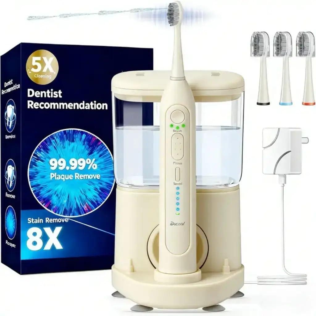 Electric Toothbrush with Water Flosser for Adults & Teens, Gums, Braces, Dental Care,White