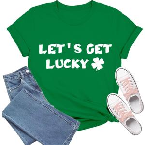 St Patricks Day Shirt Women Shamrock Lucky T-Shirts Casual Short Sleeve Festival Tee Tops (Green, L)