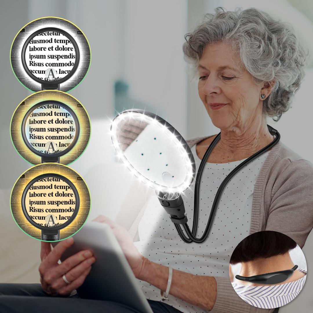 30X 10X Magnifying Glass with Light, Large Hands Free Magnifying Glass for Reading, 3 Color LED Lights Flexible Gooseneck Magnifier for Close Work Reading Books Sewing (4.3in)