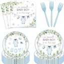 96PCS Boy Baby Shower Party Decoration A Sweet Boy Is On His Way Paper Plates Napkins Disposable Tableware Greenery Baby Shower Party Supplies for Boys Serve 24