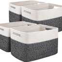 OIAHOMY 4 Pack Storage Baskets for Organizing, Basket for Shelves with Handle, Woven Baskets for Storage Toys, Towels, Books, Cotton Rope Basket 13" L x 9 " W x 7.8 " H, Black & White