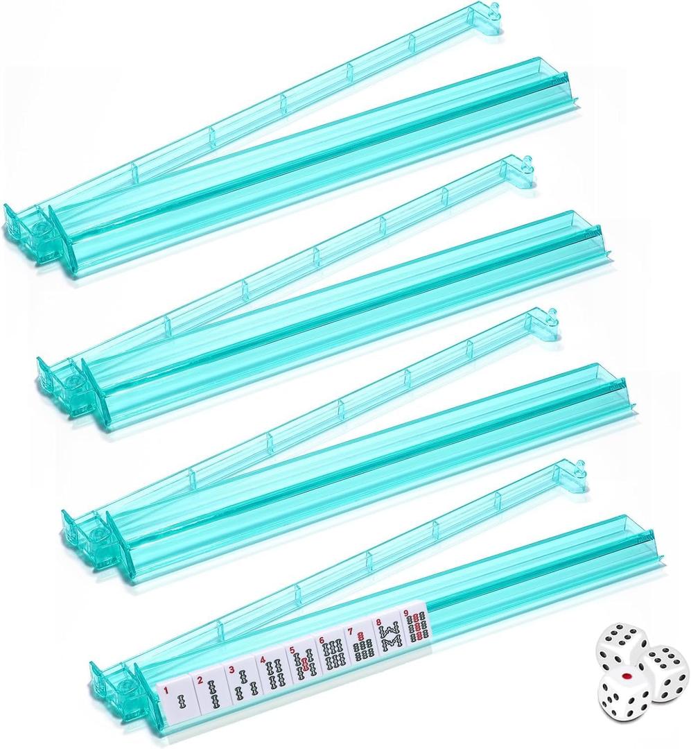 Mahjong Racks with Pushers All-in-One Tile Rack & Pusher, Acrylic Mahjong Rack and Pusher Combo, Modern American Mahjong Tile Racks 4PC (Green), 18.9 x 3.1 x 1.2 inch