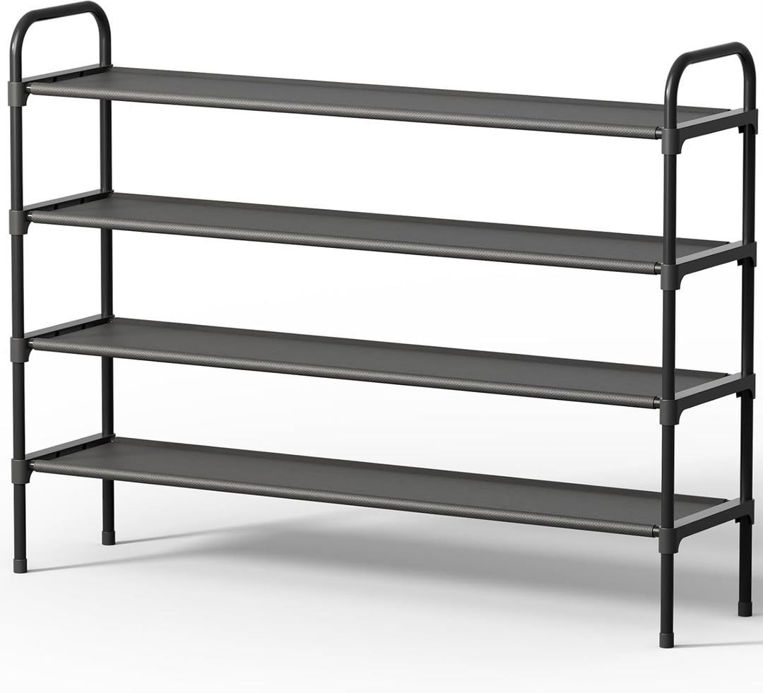 Kitsure Extra-Long Shoe Rack for Closet, Shoe Organizer for Front Door Entrance, Stackable Shoe Shelf, Detachable Closet Organizers and Storage, 39.0" Wide - 4 Tier, Black