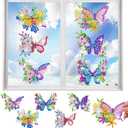 LINGFANG 6 Pcs Diamond Art Stained Glass Window Clings with Diamond DIY Pen Tools, Diamond Painting Window Stickers for Suncatchers, Diamond Art Kits for Adults, Diamond Art Accessories (Butterfly 6)