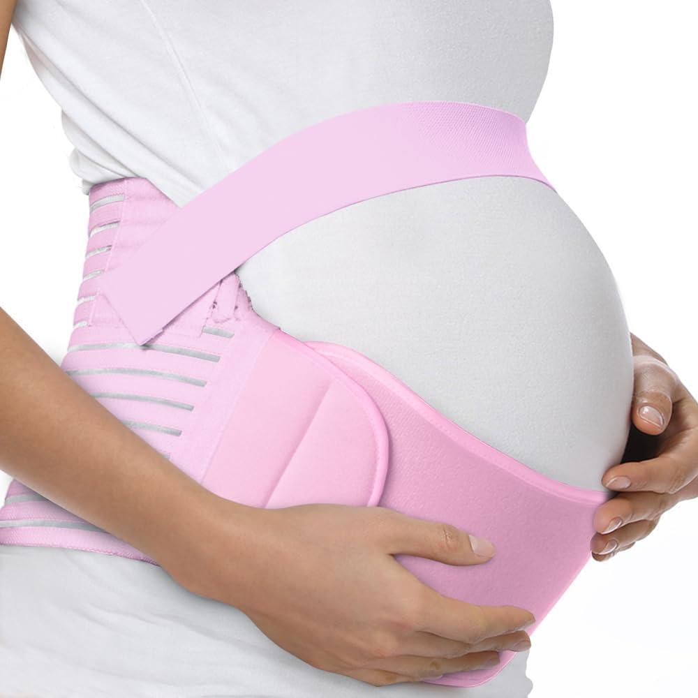 FITTOO Maternity Belt Back Support Belly Band Pregnancy Belt Support Brace Abdominal Binder Waist Support Pink XXL