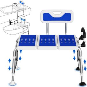 Bathtub Transfer Bench Shower 500 Lb Chair for Inside Tub Heavy-Duty Adjustable Width & Height Handicap Bath Chair with Extended Shower Seat and Reversible Backrest for Seniors, Elderly & Disabled