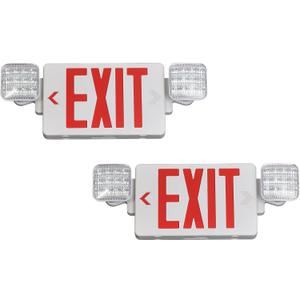 TANLUX Red Exit Sign With Emergency Lights, LED Light With Battery Backup, UL Listed, AC 120/277V, Commercial Combo for Business - 2 Pack (White Housing+Red Letter)
