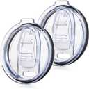 Tumbler Lid Replacement 2 Pack for 20 oz Tumblers - Compatible with Yeti Rambler & More 3.2" Mugs, Spill Proof and Splash Resistant Crystal Clear Sliding Lids, BPA-Free, Straw Friendly