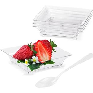 TOFLEN 100ct Mini Dessert Plates with Tasting Spoons, 2.5 Inch Small Reusable Clear Plastic Square Party Serving Hors D'oeuvres Plates for Appetizers (Square)