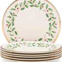 Lenox Holiday 6-Piece Salad Plates Dinnerware Set, Service For 6, Porcelain, Dishwasher Safe, Round Plates Set, Holiday Red & Green, Perfect for Christmas Gatherings, Christmas Dinnerware, Hosting (8")