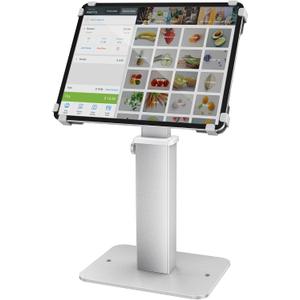 AboveTEK Anti-Theft iPad Kiosk Stand, 360 Rotation & Adj. Height 8.3"13.4", Heavy-Duty Steel & Aluminum, Fits 9.7"-13" Tablets, Security Retail POS Tablet Stand for Business & Commercial Use (Silver)