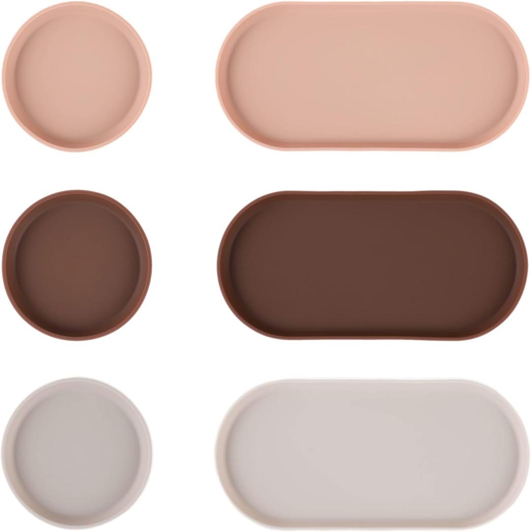 Blue Ginkgo Mini Silicone Trays  Set of 6 Easy-Clean Organizers for Bathroom, Kitchen, Desk, Vanity, and Cosmetics (Brown, Tan, Ivory)