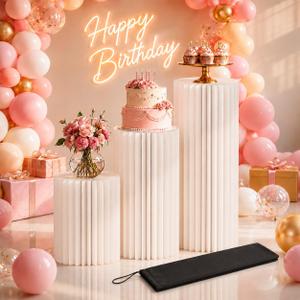 3Pcs Cylinder Stands for Party, Round Cardboard Pedestals with Acrylic Top