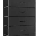 Mifuro Tall Dresser for Bedroom, Vertical Storage Organizer Tower with 7 Drawers, Chest of Drawers with Fabric Bins, Steel Frame, Wood Top for Bedroom, Closet, Entryway- Black