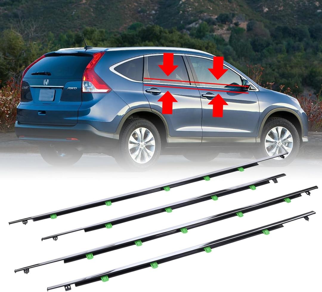4Pcs Weatherstrip Window Moulding Trim Seal Belt Compatible with 2007-2011 Honda CRV Replaces# 72410-SWA-A01, 72450-SWA-A01, 72910-SWA-A01, 72950-SWA-A01