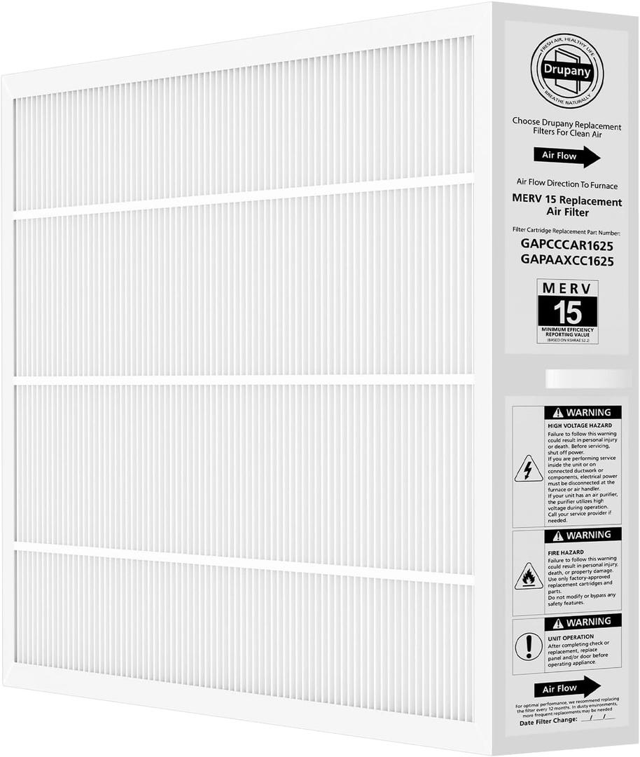 MERV 15 Replacement Air Filter, Compatible with Bryant/Carrier Infinity 16" x 25" Air Purifier GAPAAXCC1625, GAPCCCAR1625, Actual Filter Size 17.2" x 24.5" x 3.5", 1 Pack