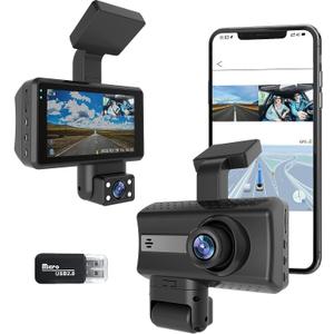 Dash Camera 2 Channel Car Camera 360 Front Interior Dash Camera FHD DVR 3" LCD Super IR Night Vision 24 Hour Parking Monitor Motion Detection