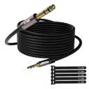 3.5mm to 6.35mm Stereo Audio Cable 50 Feet, Long 1/4 to 1/8 inch Headphone Cable Jack, Hi-Fi Sound, Gold Plated Connectors, OFC Core, Black Cable (with 5 pcs Cable Ties) - 50ft