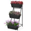 Vertical Raised Garden Bed 3 Tier Elevated Garden Planters Stand Up Garden Planter Box with Drainage Holes for Outdoor Indoor Plants Herbs Flowers Vegetables, Black