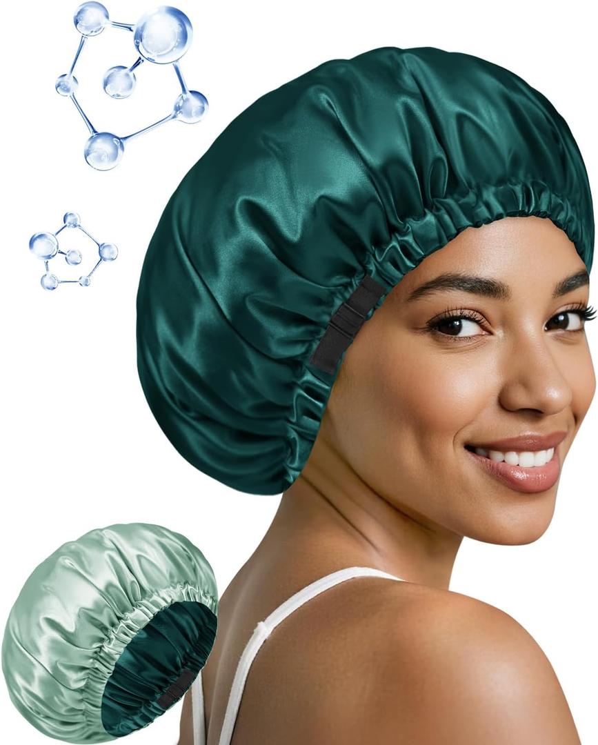 10 x BONNET QUEEN Silk Bonnet for Sleeping Hyaluronic Acid Satin Bonnet, Double Layer Hair Wrap for Curly Hair Women Sleep Cap (Green & Sage)