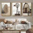 Drsoum Farmhouse Wall Art Vintage Rustic Windmill Barn Cornfield Pictures Framed Painting Landscape Countryside Rural Canvas Artwork Home Decor Ready to Hang 24x36in - Natural Framed