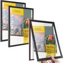 Acrylic Magnetic Sign Holder, Easy-Opening 8.5 x 11 Wall Mount Display Frames, Self Adhesive Back Plastic Clear Document Frame, Horizontal & Vertical Display (Black, 3Pack)