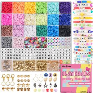 BestNow Clay Beads Bracelet Making Kit 5000 Pcs Friendship Bracelet Kits Flat Beads for Jewelry Making Polymer Heishi Beads Set for Bracelet Necklace DIY Crafts Gift for Girls Ages 6-12 (20 Colors + Black Letter Beads)
